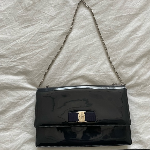Salvatore Ferragamo Handbags - Salvatore Ferragamo Patent Leather Navy Bag